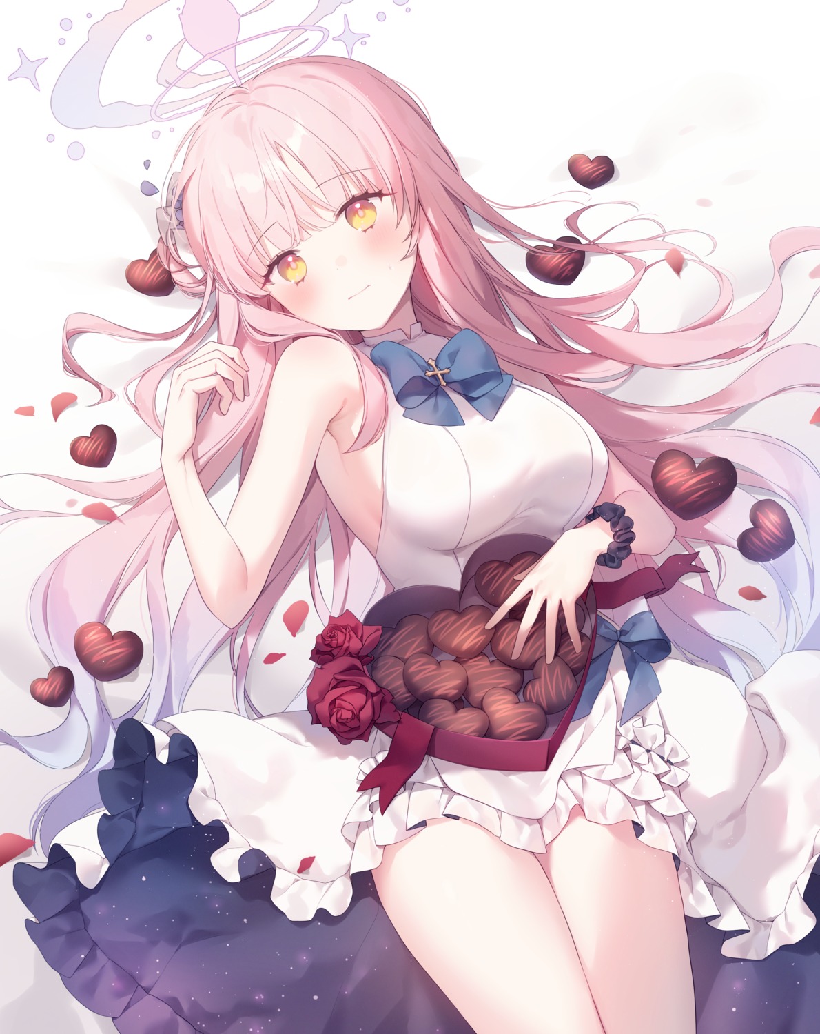 blue_archive, dress, halo, misono_mika, moffle_(ayabi), no_bra, skirt_lift, valentine