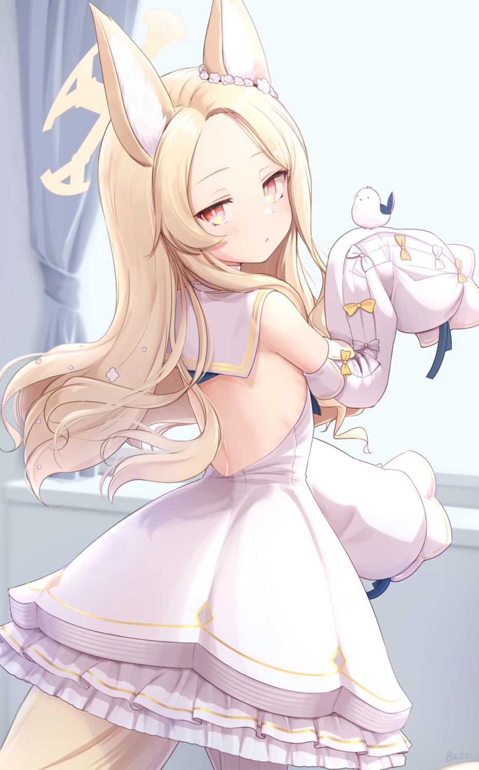 animal_ears, basa_rutan, blue_archive, dress, halo, kitsune, no_bra, tail