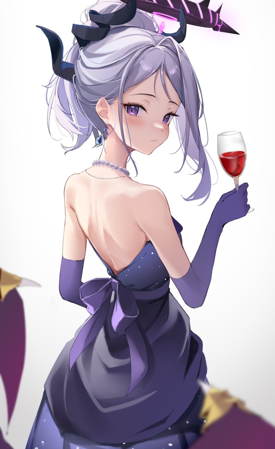 blue_archive, devil, dress, halo, horns, imsaibo3, no_bra, sorasaki_hina