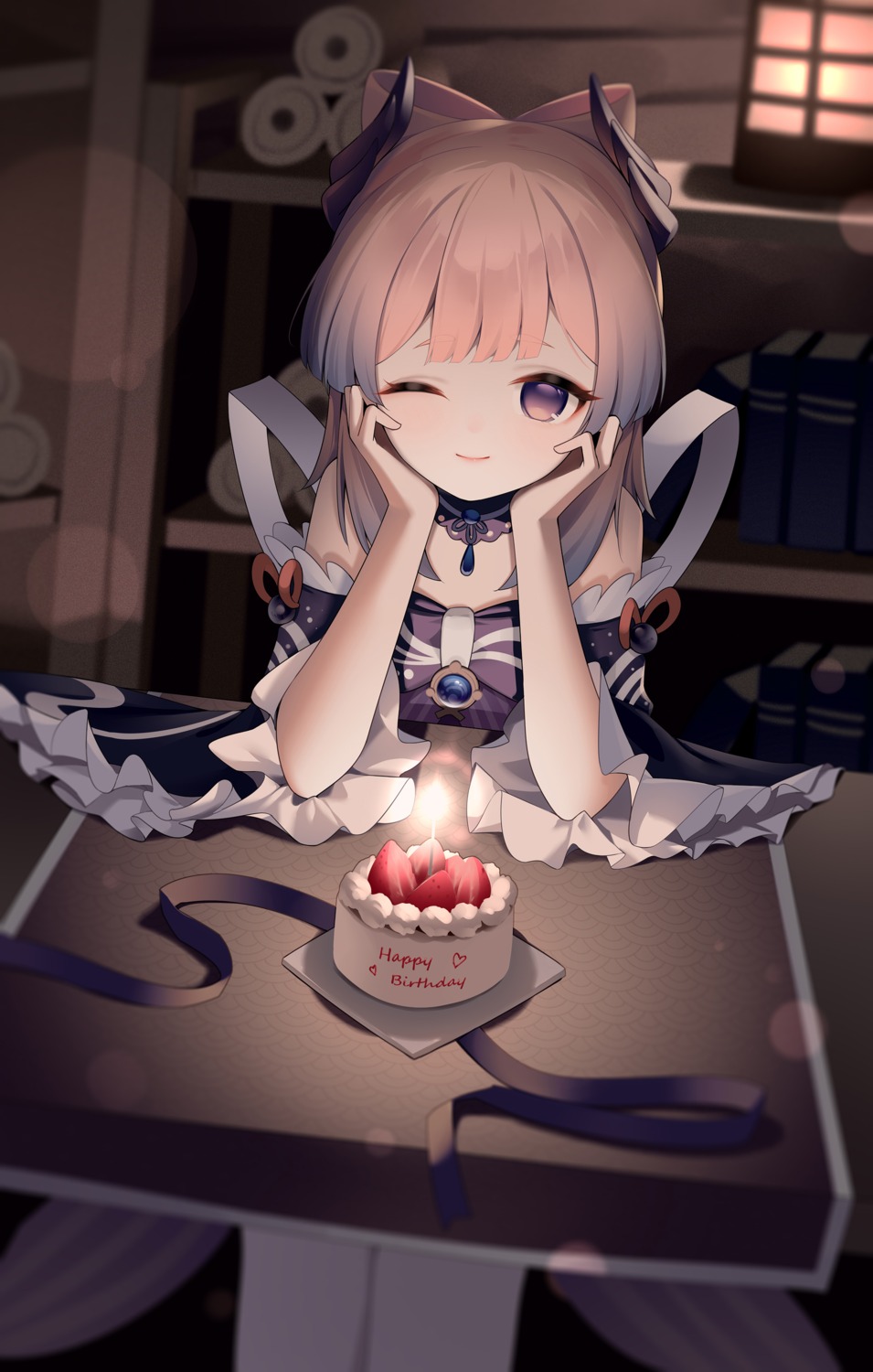 bingchuan_xian_yu_huang, dress, genshin_impact, horns, sangonomiya_kokomi