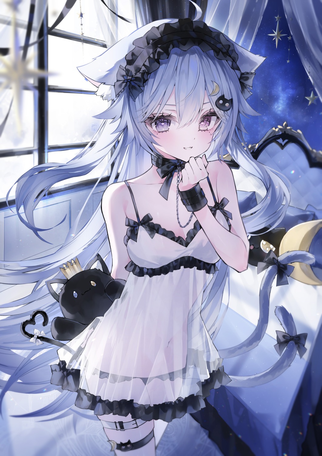animal_ears, dress, garter, heterochromia, nekomimi, noah_(0noah), pantsu, see_through