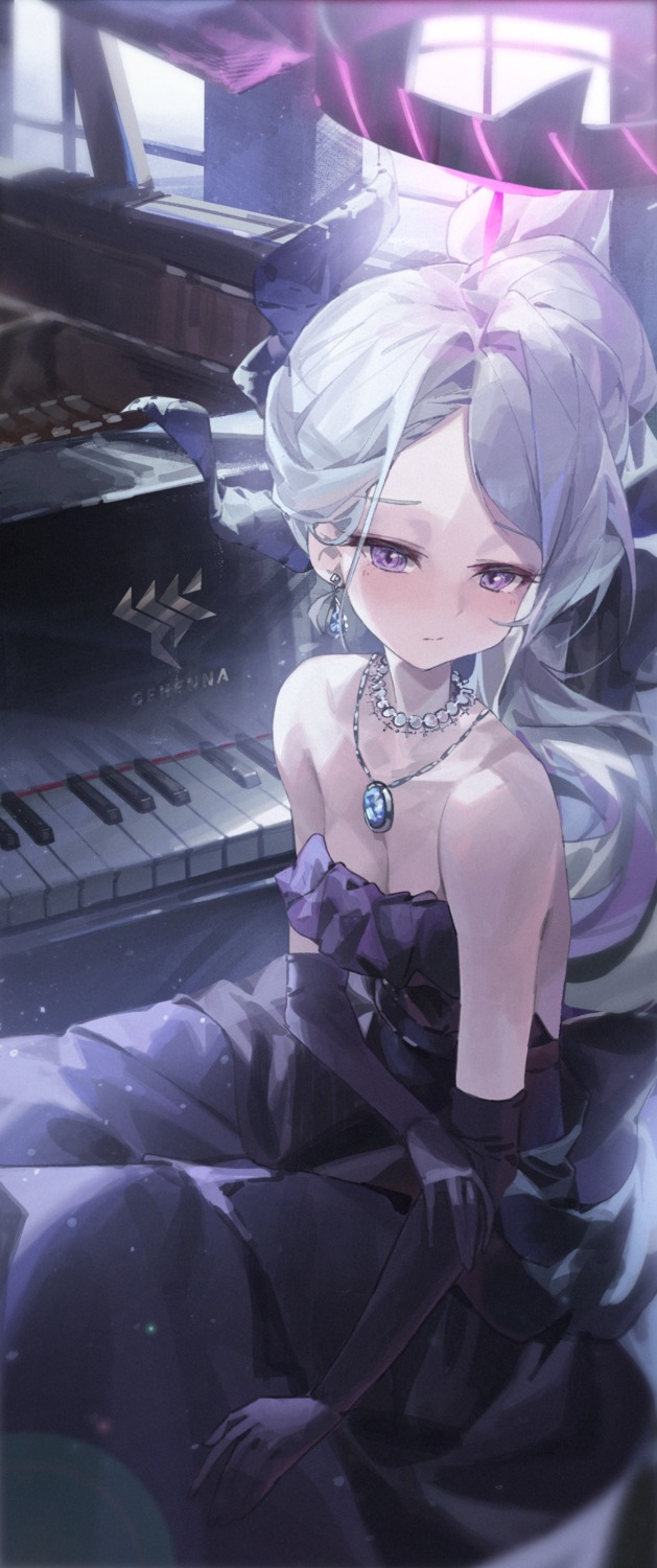 blue_archive, chun_nam, dress, halo, horns, no_bra, sorasaki_hina