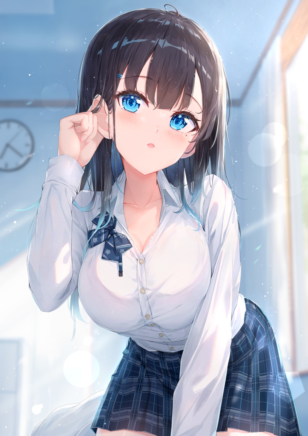 cleavage, nakyo, open_shirt, seifuku