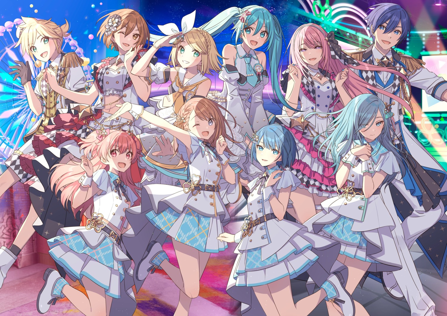hanasato_minori, hatsune_miku, hechima, hinomori_shizuku, kagamine_len, kagamine_rin, kaito, kiritani_haruka