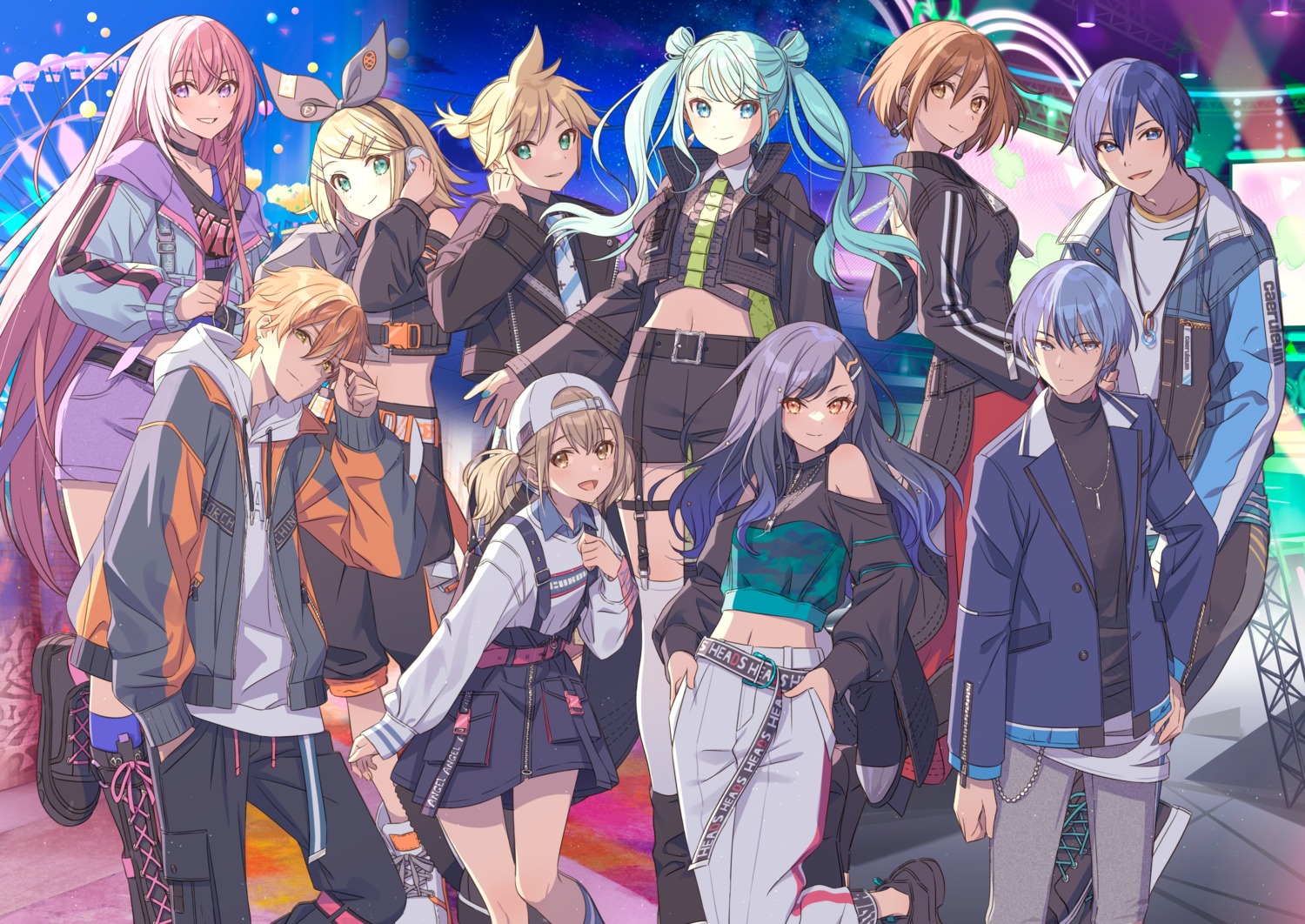 aoyagi_touya, azusawa_kohane, garter, hatsune_miku, headphones, hechima, kagamine_len, kagamine_rin