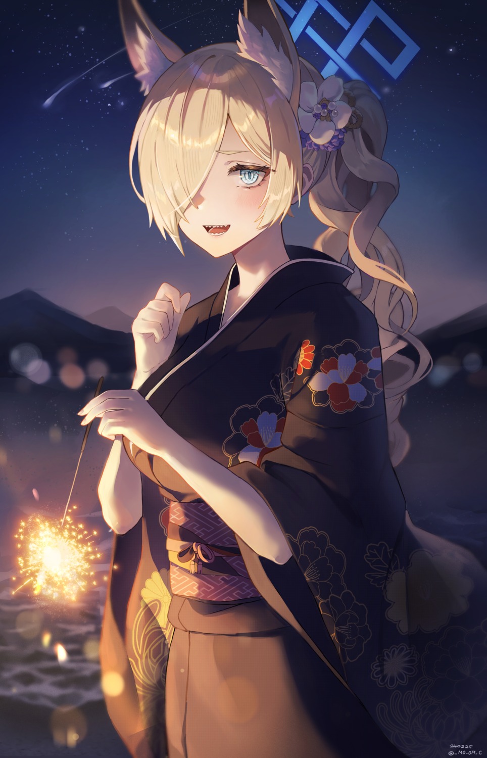 animal_ears, blue_archive, halo, inumimi, m0_0m_c, ogata_kanna_(blue_archive), yukata