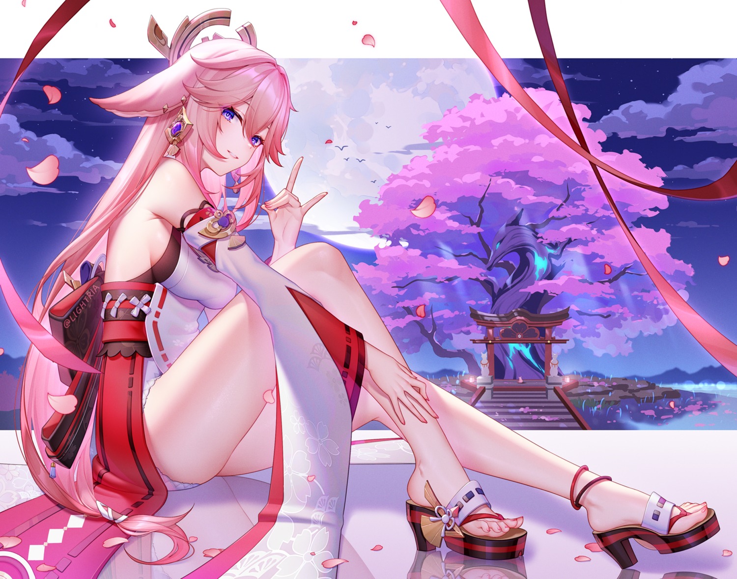 animal_ears, genshin_impact, heels, japanese_clothes, kitsune, lightria, no_bra, yae_miko