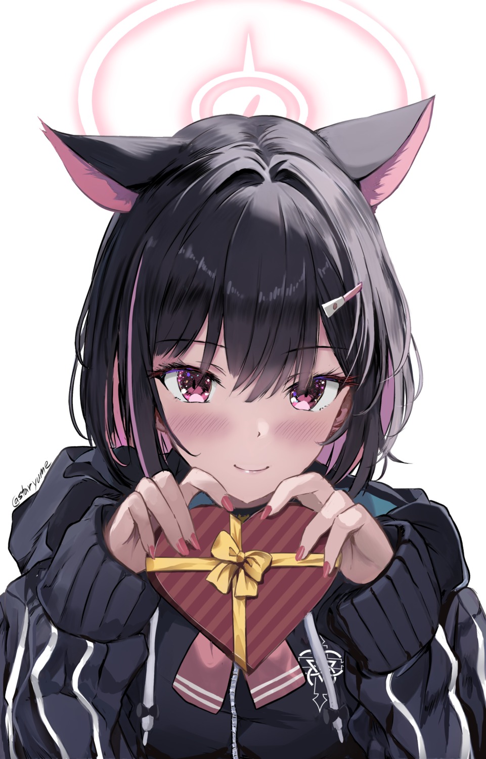 animal_ears, blue_archive, halo, kyouyama_kazusa, nekomimi, seifuku, staryume, valentine