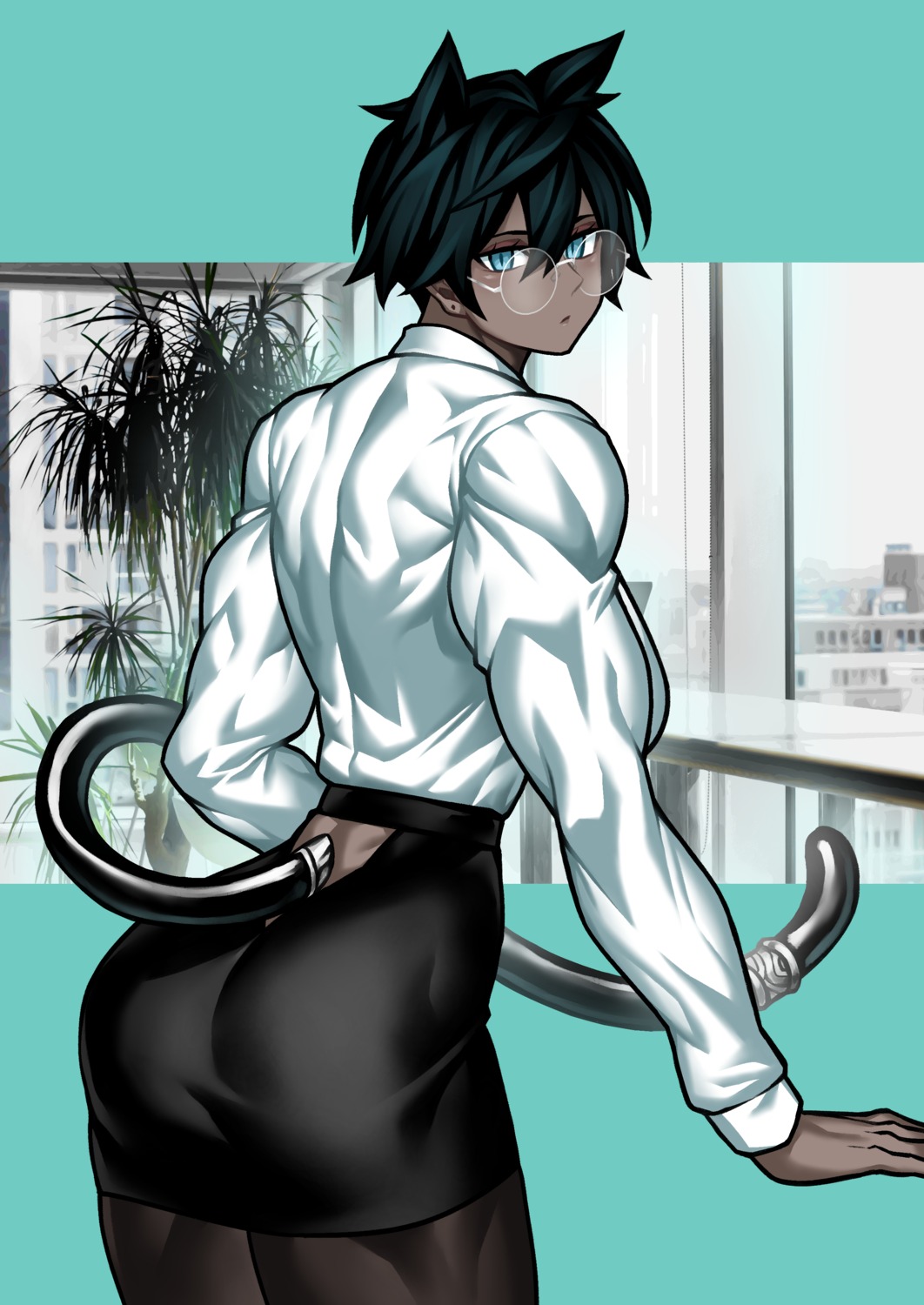 animal_ears, ass, desperado_(yotaro), dress_shirt, mao_(yotaro), megane, nekomimi, pantyhose, tail, yotaro