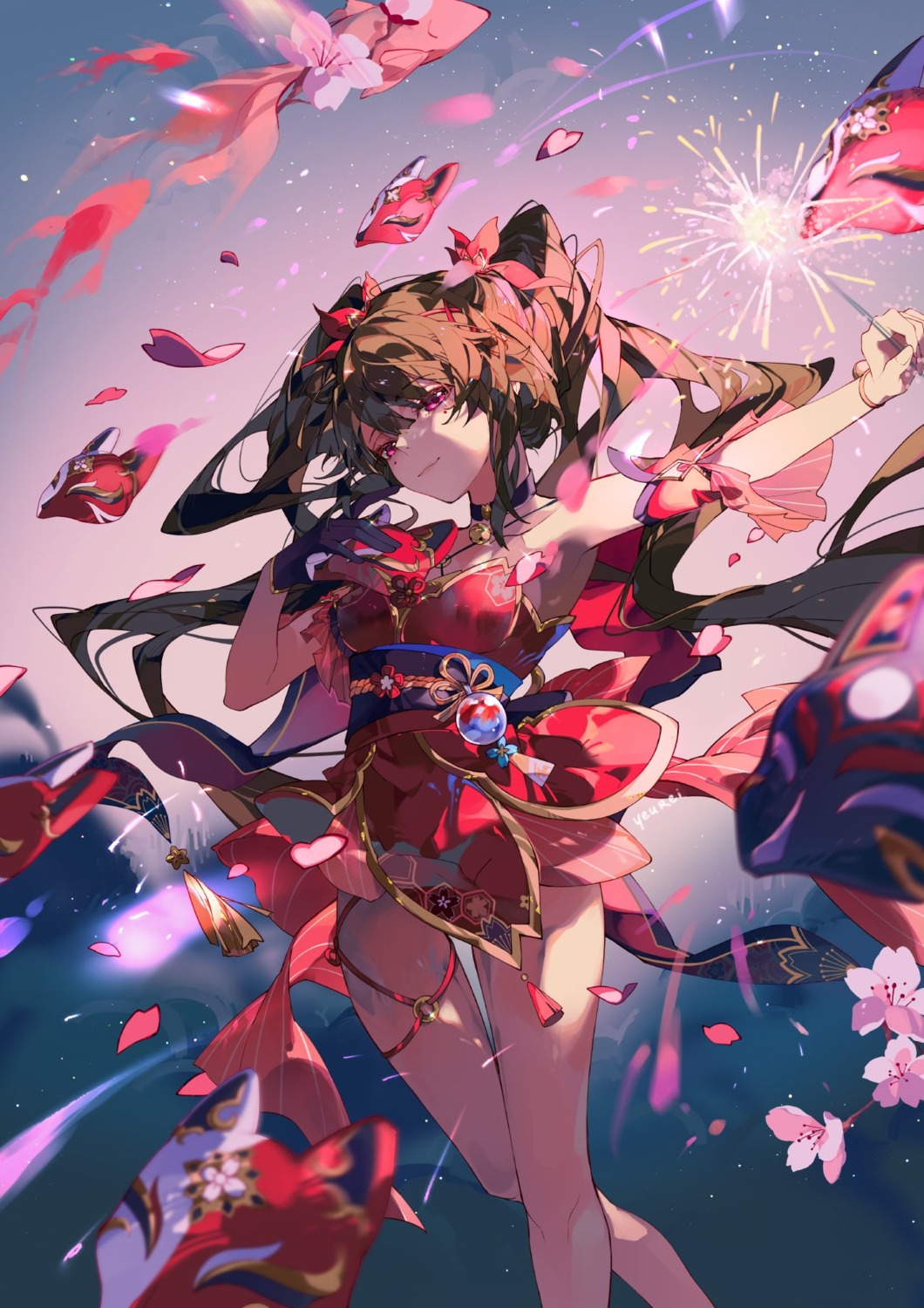 cleavage, garter, honkai:_star_rail, japanese_clothes, no_bra, sparkle, yeurei