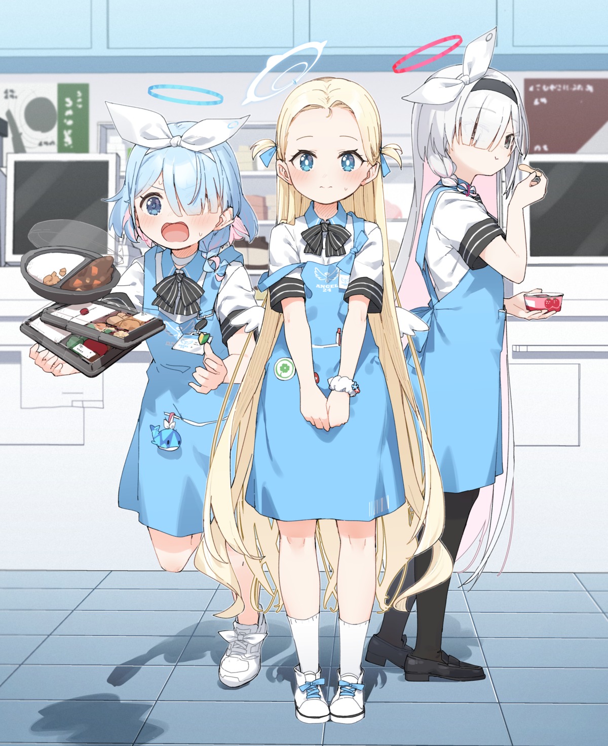 angel, arona_(blue_archive), blue_archive, halo, kusaka_shi, pantyhose, plana_(blue_archive), sora_(blue_archive)