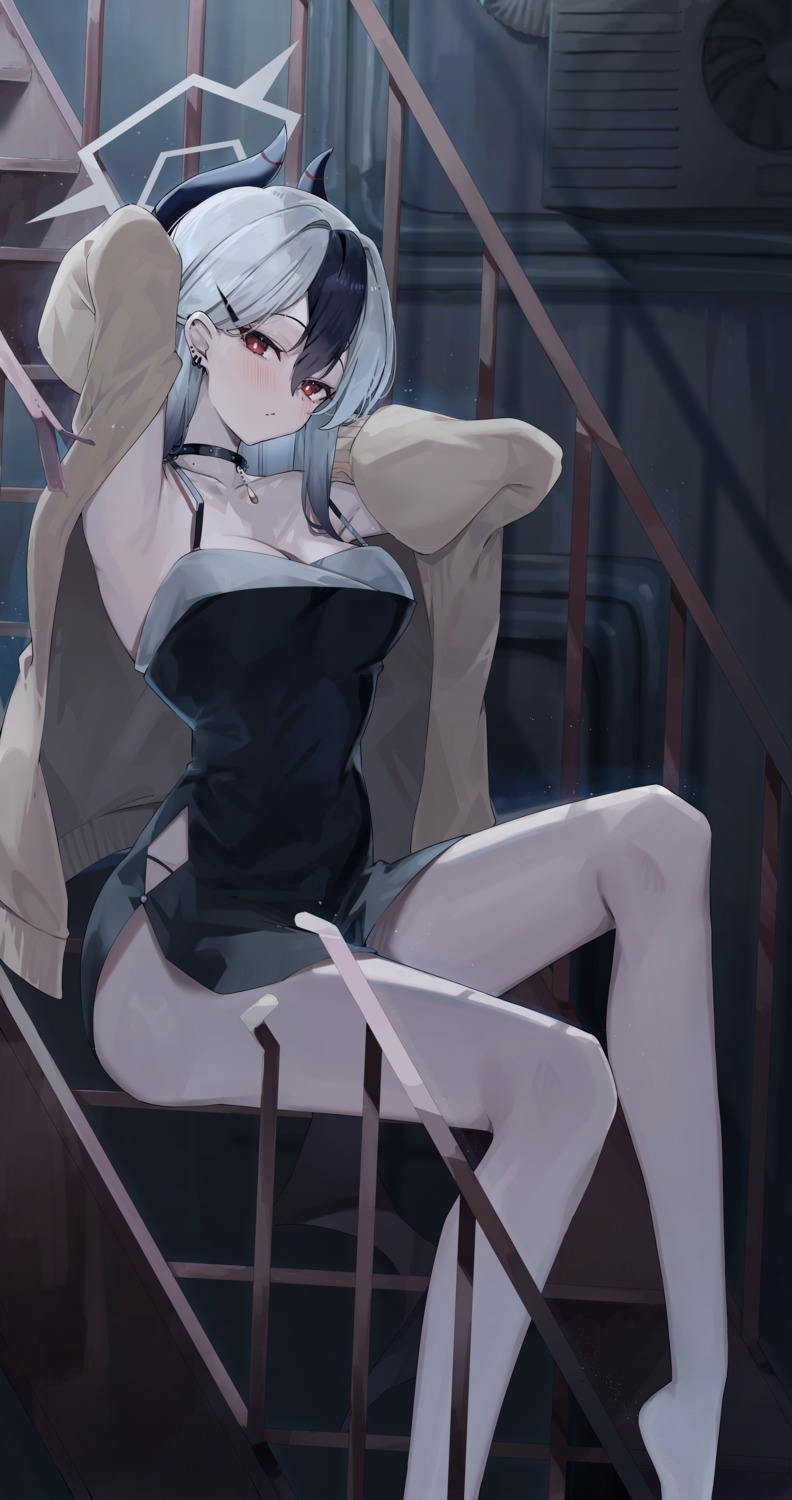 blue_archive, dress, halo, horns, kuroshiro_kanae, onikata_kayoko, sweater