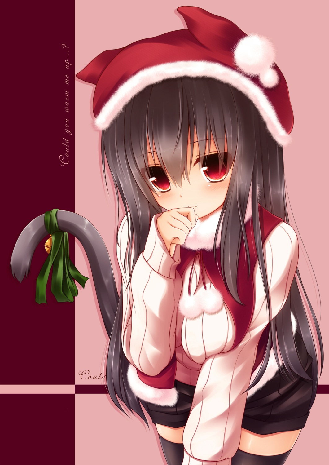 animal_ears, christmas, mia_flatpaddy, nekomimi, sweater, syroh, tail, thighhighs
