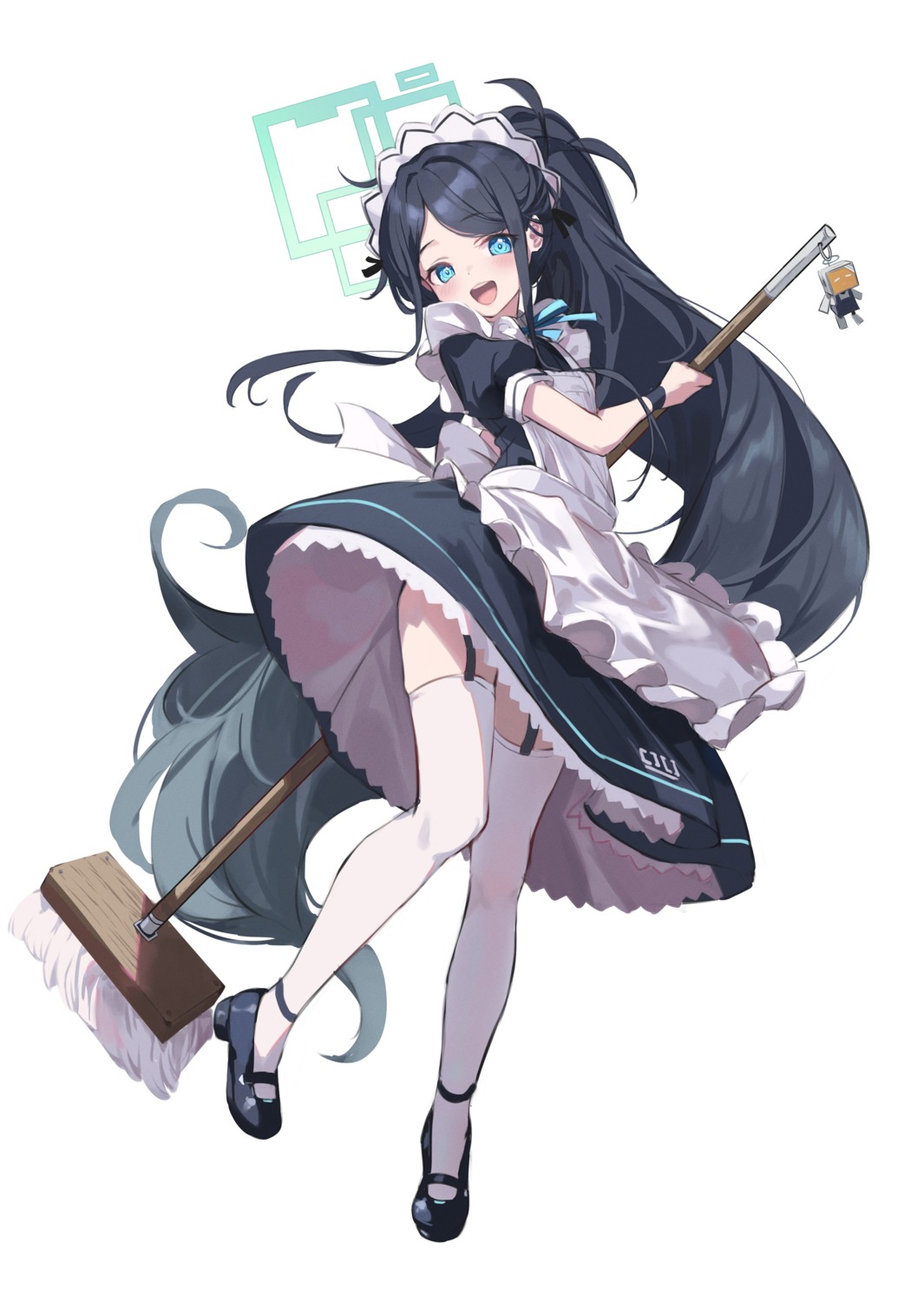 blue_archive, halo, maid, skirt_lift, stockings, tendou_aris, thighhighs, timo_wei95