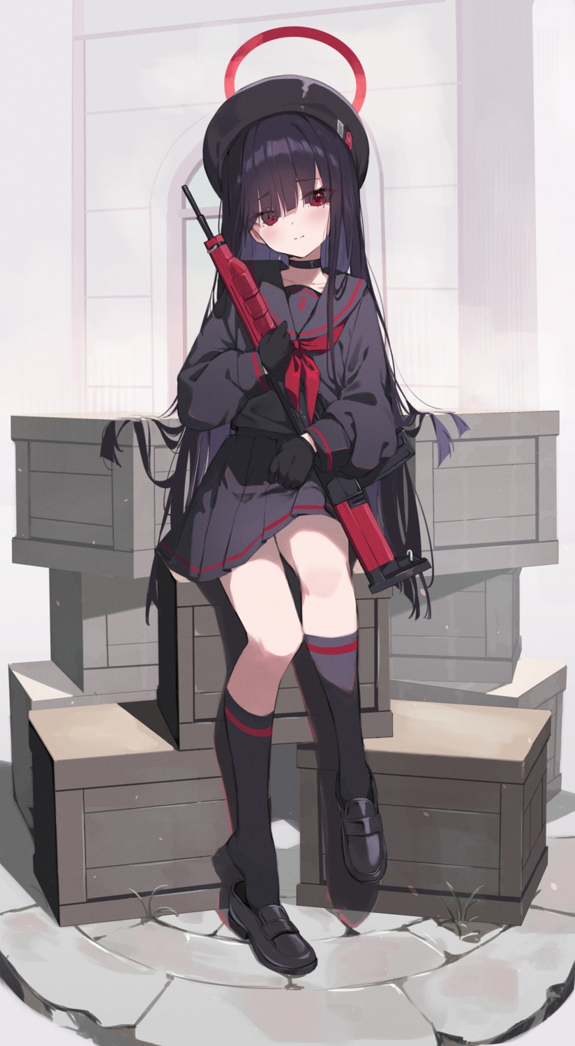 blue_archive, gun, halo, justice_realization_committee_member, seifuku, skirt_lift, timo_wei95