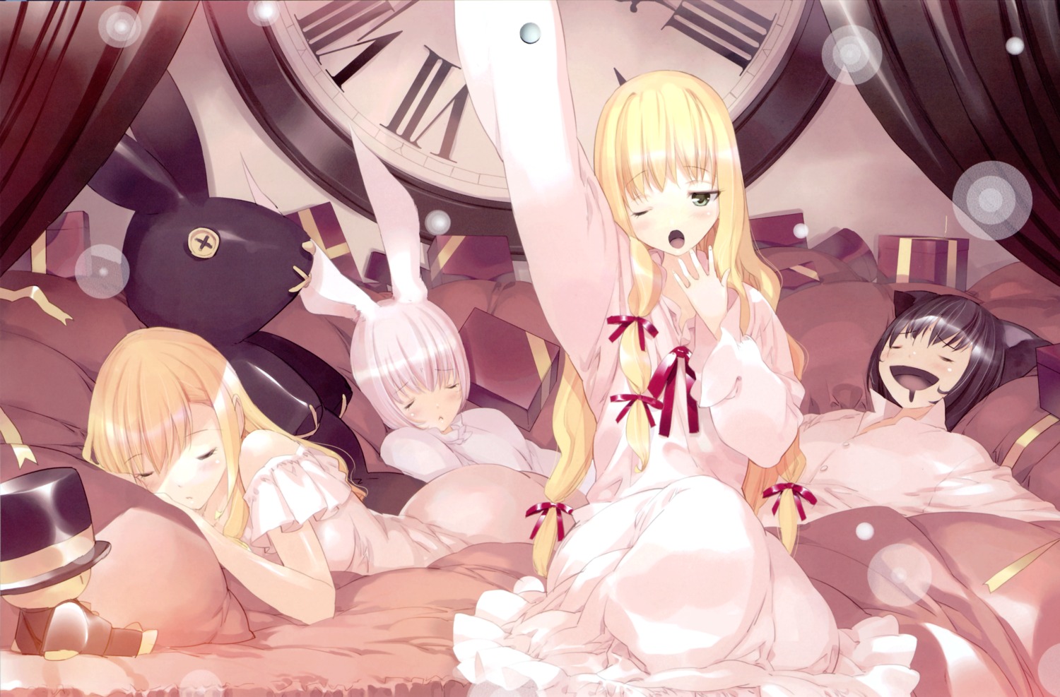 alice, alice_in_wonderland, animal_ears, bunny_ears, cheshire_cat, fancy_fantasia, march_hare, nekomimi