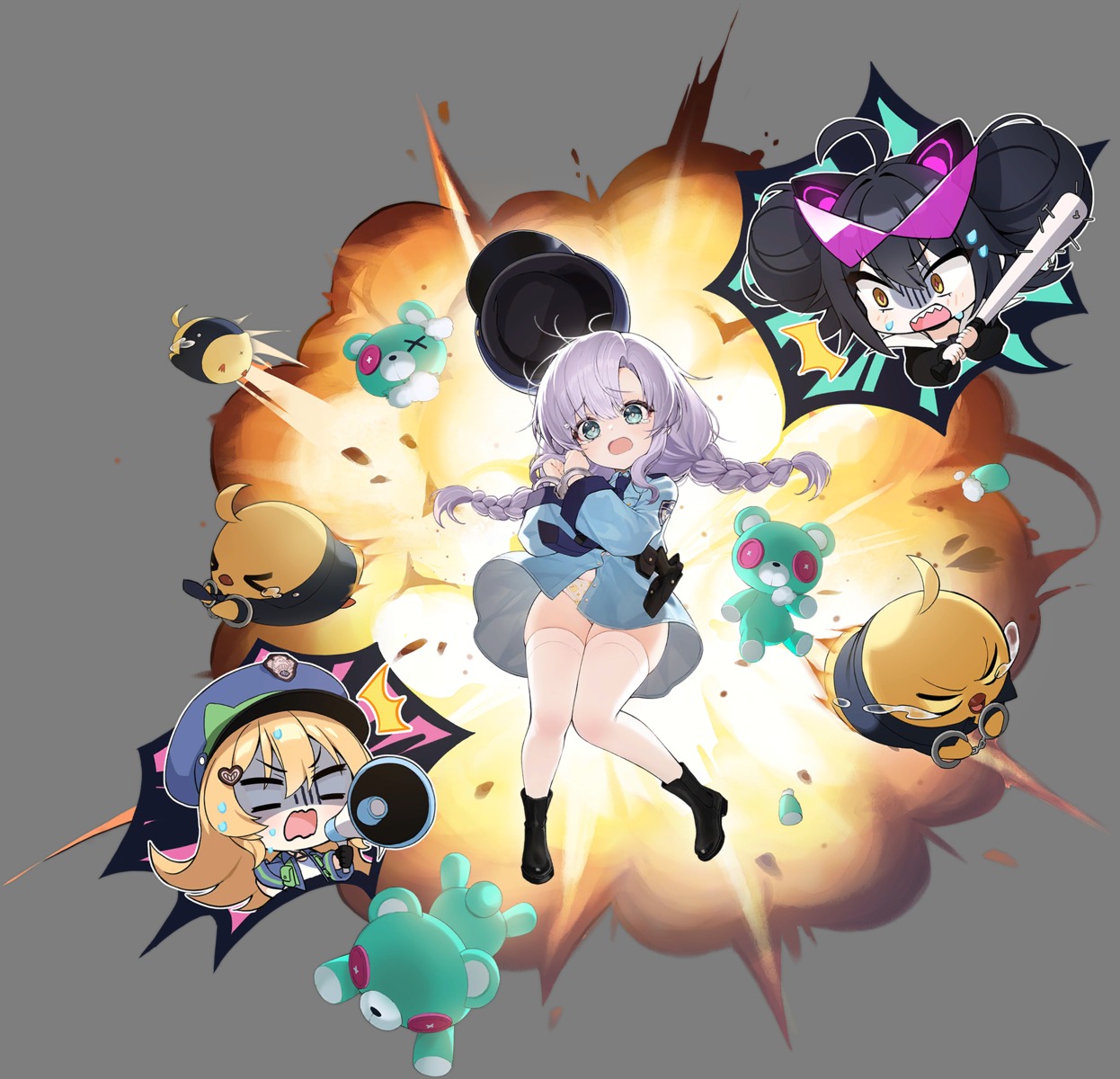 abercrombie_(azur_lane), animal_ears, azur_lane, chibi, gun, manjuu_(azur_lane), megane, nekomimi