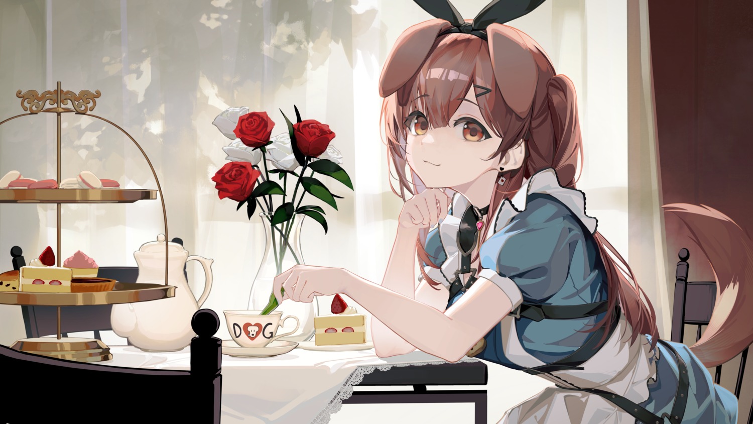 alice, alice_in_wonderland, animal_ears, cosplay, dress, hololive, hololive_gamers, inugami_korone