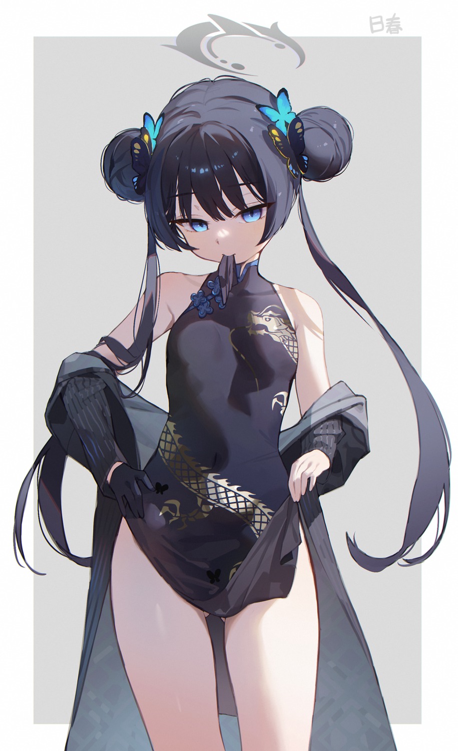 blue_archive, chinadress, halo, kuri_choko, ryuuge_kisaki, skirt_lift