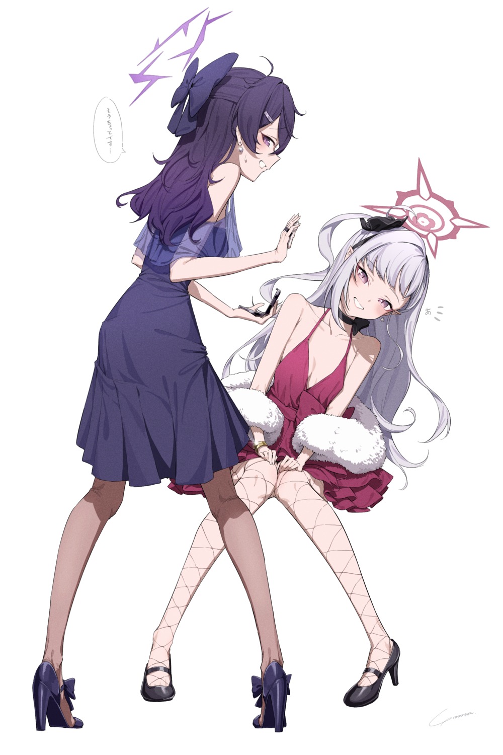 asagi_mutsuki, blue_archive, dress, fishnets, halo, heels, igusa_haruka, no_bra