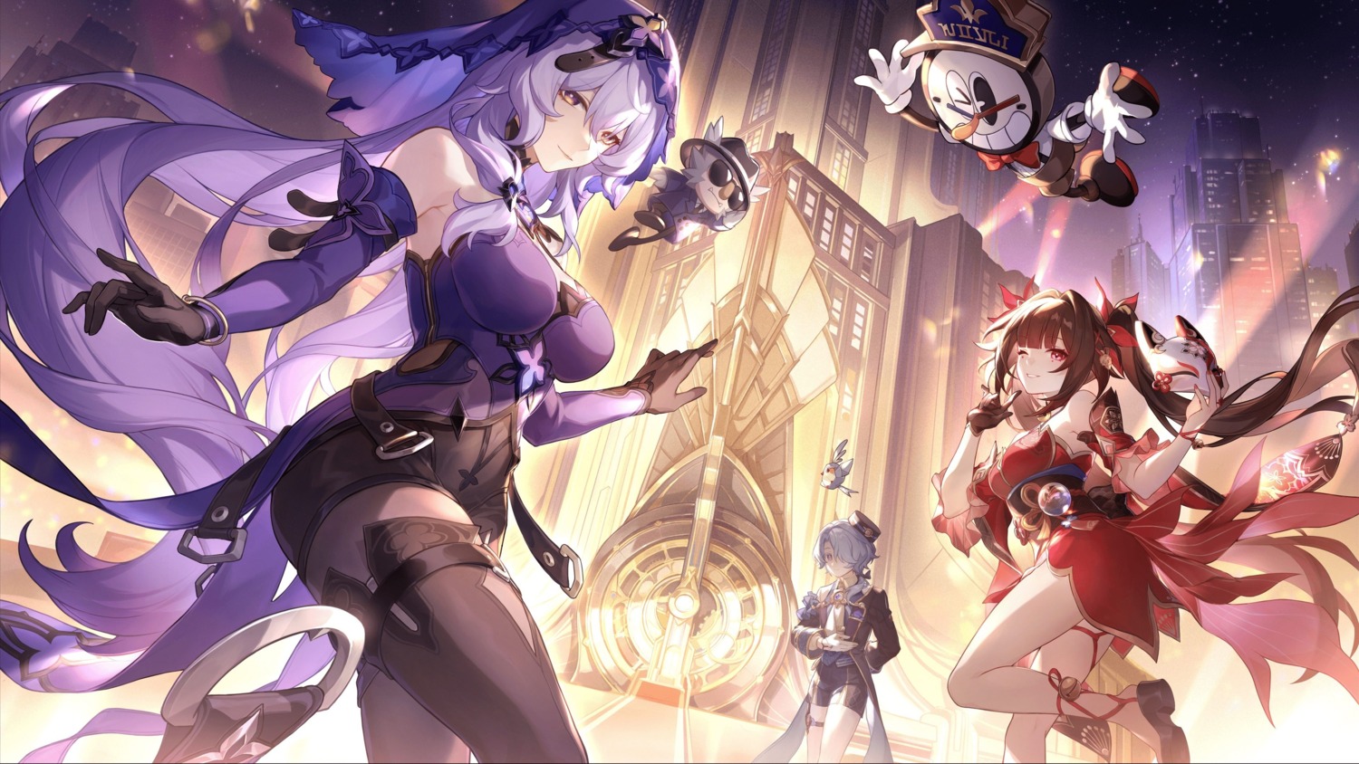 black_swan_(honkai:_star_rail), clockie, garter, honkai:_star_rail, japanese_clothes, megane, misha_(honkai:_star_rail), no_bra, sparkle, tagme, thighhighs, wallpaper