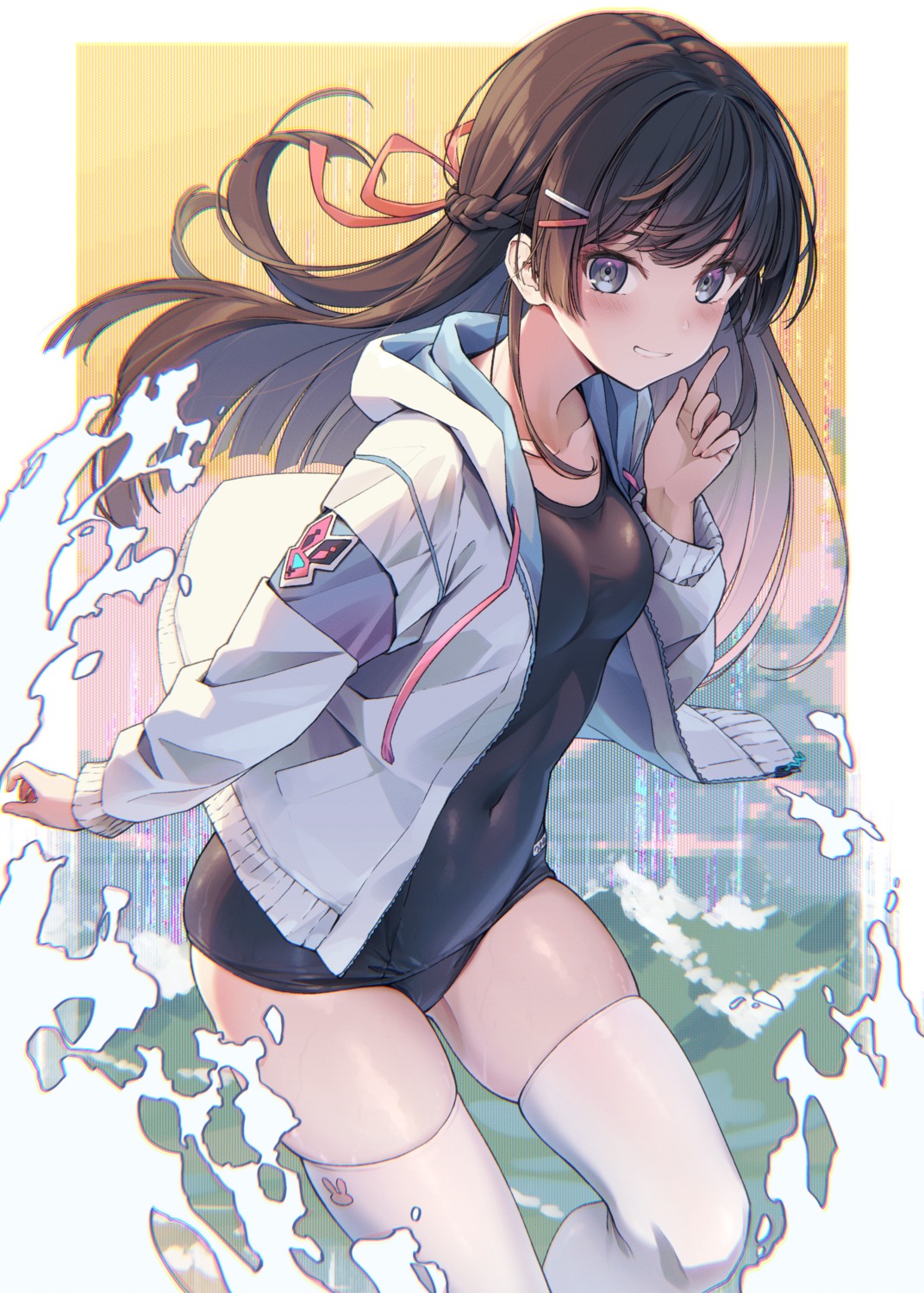nablack, nijisanji, school_swimsuit, swimsuits, thighhighs, tsukino_mito