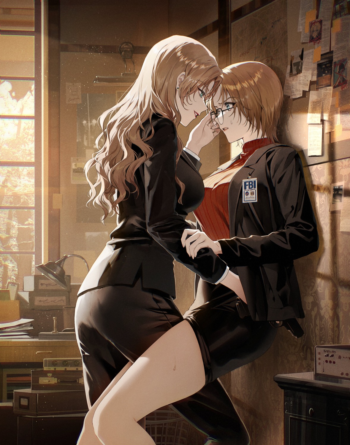 business_suit, jodie_starling, kuga_huna, megane, meitantei_conan, sweater, vermouth_(meitantei_conan), yuri