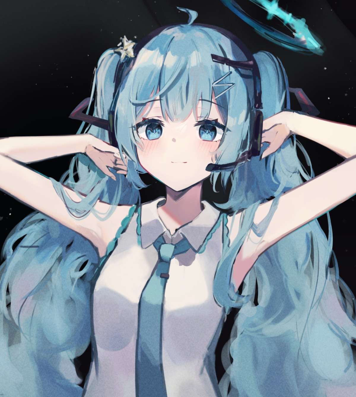 halo, hatsune_miku, headphones, kokao358, vocaloid