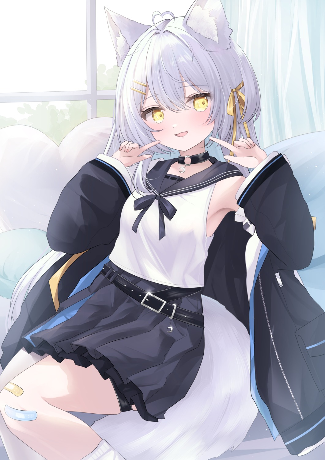 animal_ears, bandaid, garter, kurage_cc, seifuku, tail