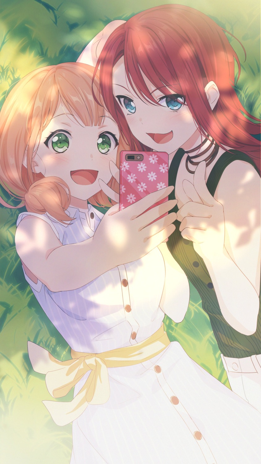 bang_dream!, dress, nobusawa_osamu, selfie, udagawa_tomoe, uehara_himari