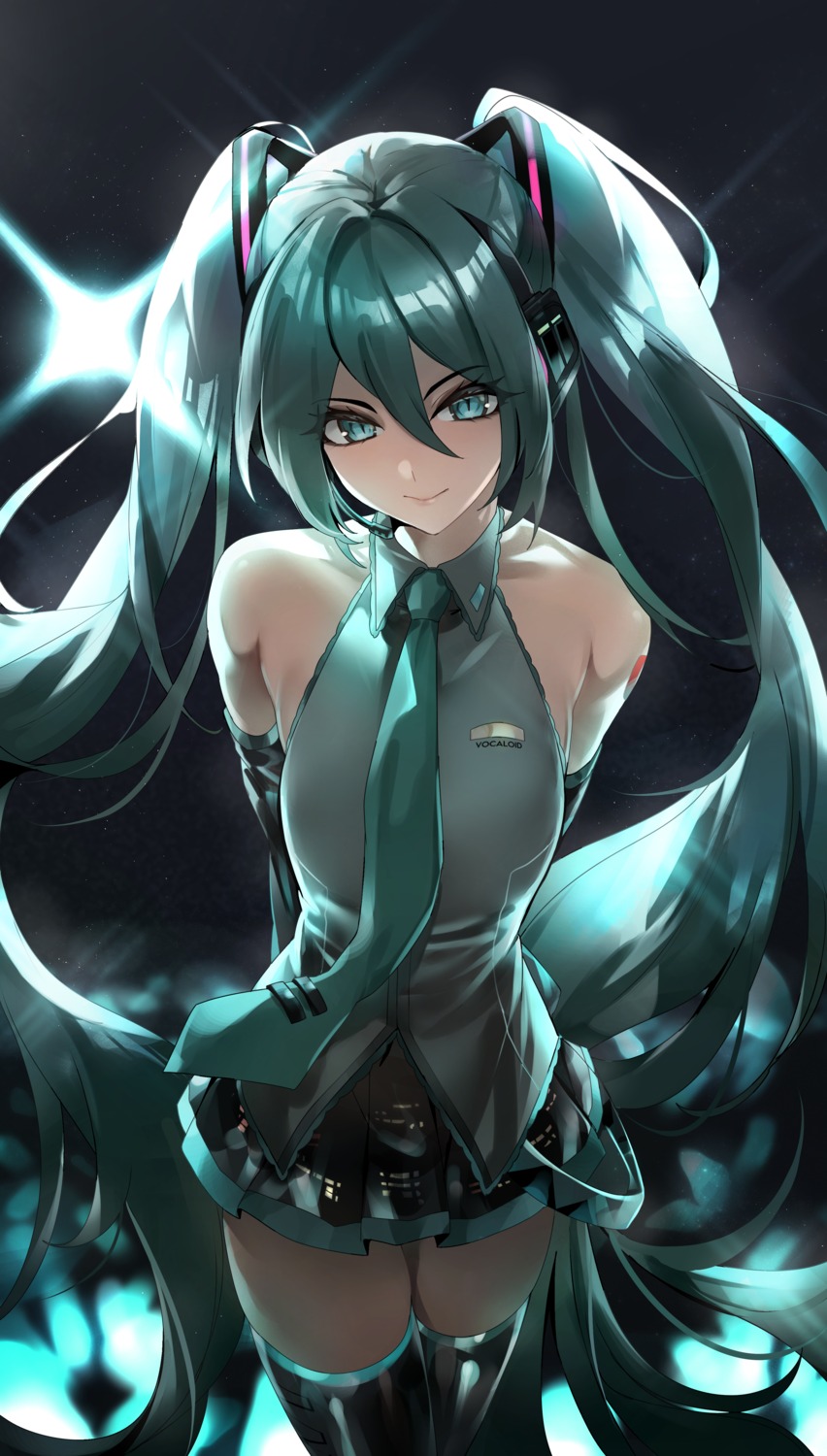 hatsune_miku, headphones, kanniiepan, tattoo, thighhighs, vocaloid