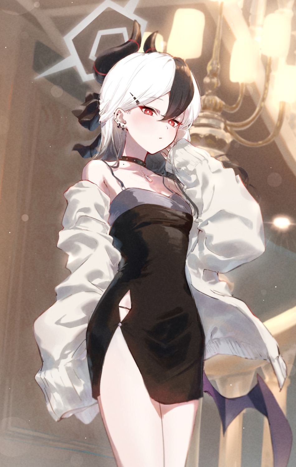 blue_archive, devil, dress, eshineko, halo, horns, onikata_kayoko, sweater
