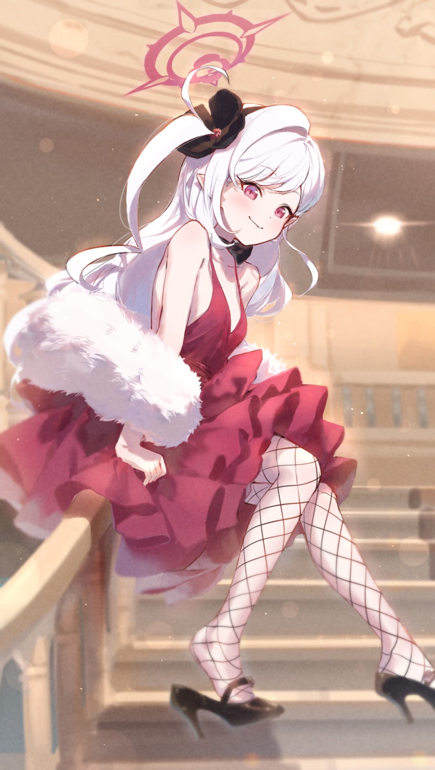 asagi_mutsuki, blue_archive, dress, eshineko, fishnets, halo, heels, no_bra