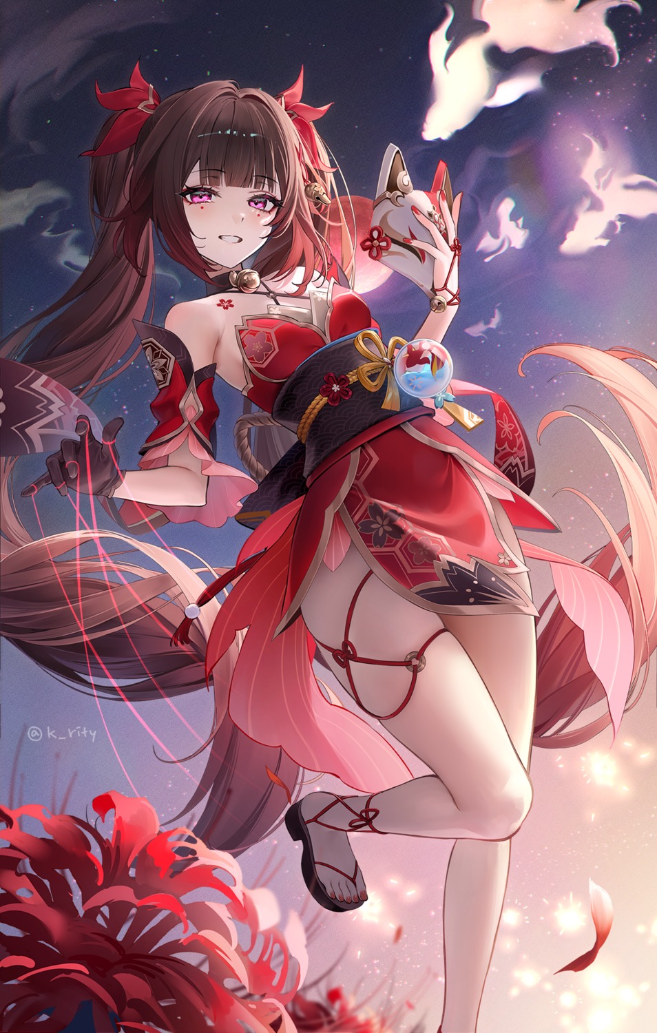 garter, honkai:_star_rail, japanese_clothes, no_bra, rity, sparkle, tattoo