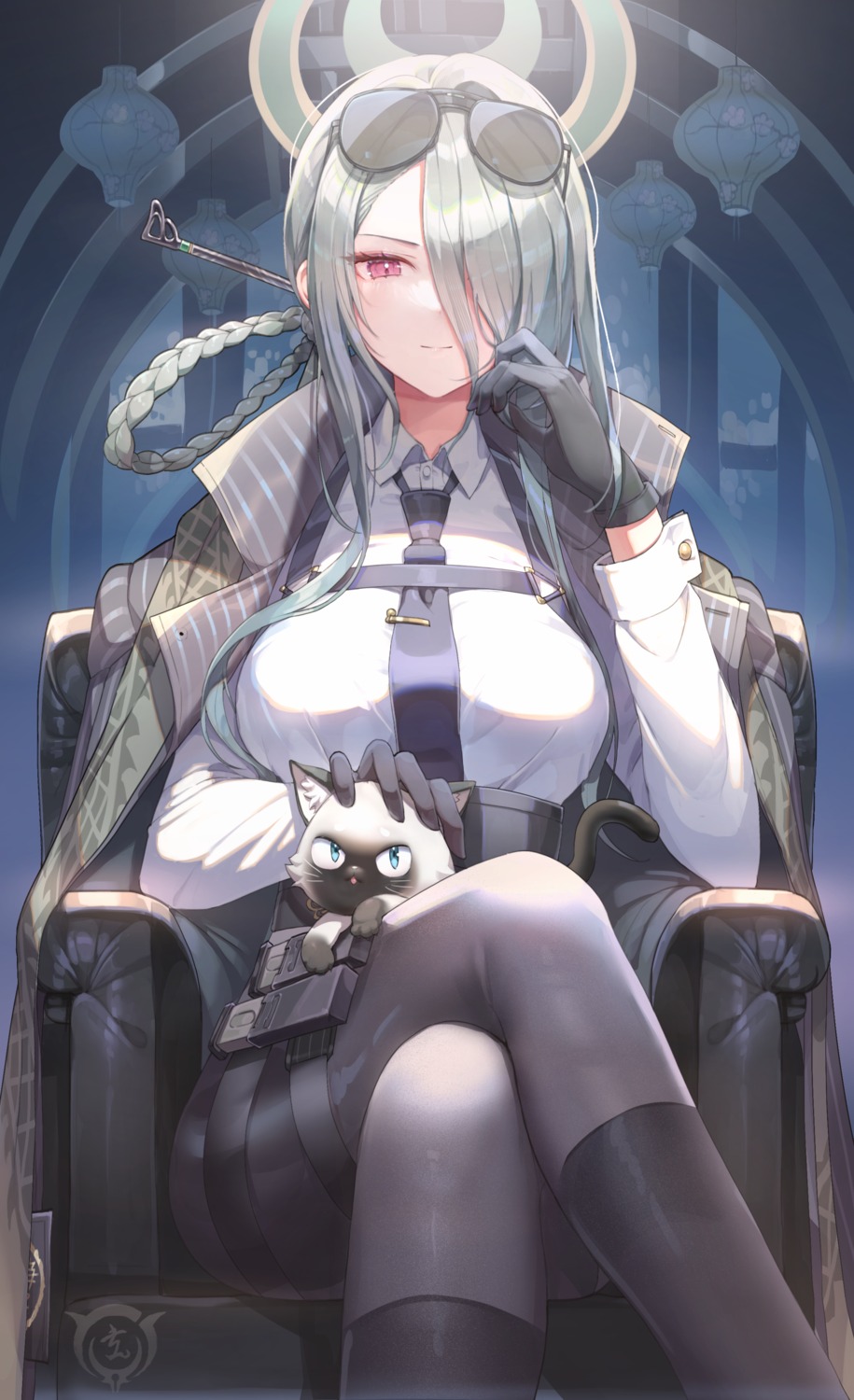 blue_archive, garter, halo, konoe_mina, megane, misyune, neko, uniform