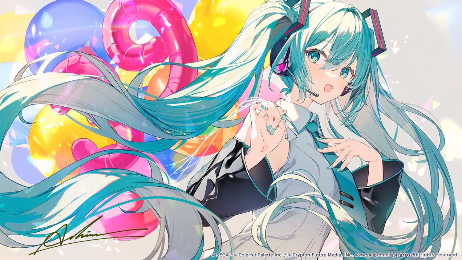 ashima, hatsune_miku, headphones, sega, vocaloid, wallpaper