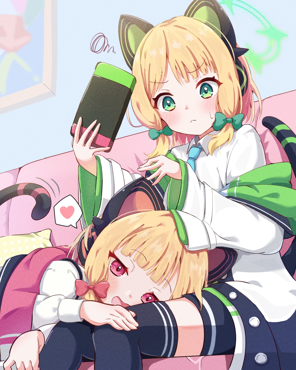 animal_ears, blue_archive, halo, headphones, mikumiku37, nekomimi, saiba_midori, saiba_momoi
