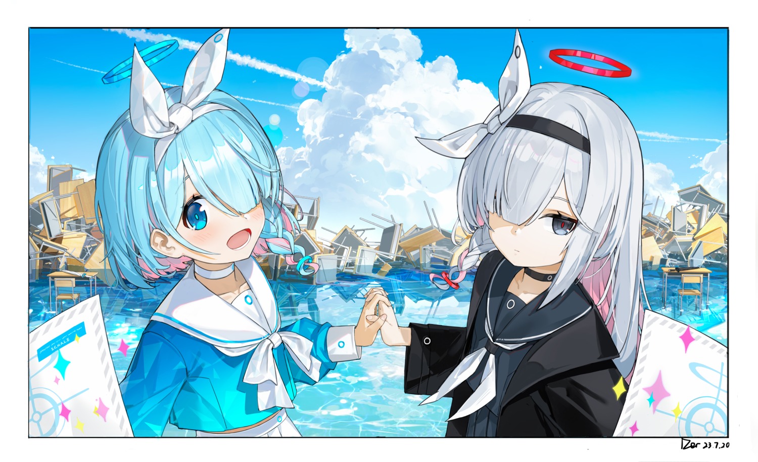 arona_(blue_archive), blue_archive, dor_m, halo, plana_(blue_archive), seifuku