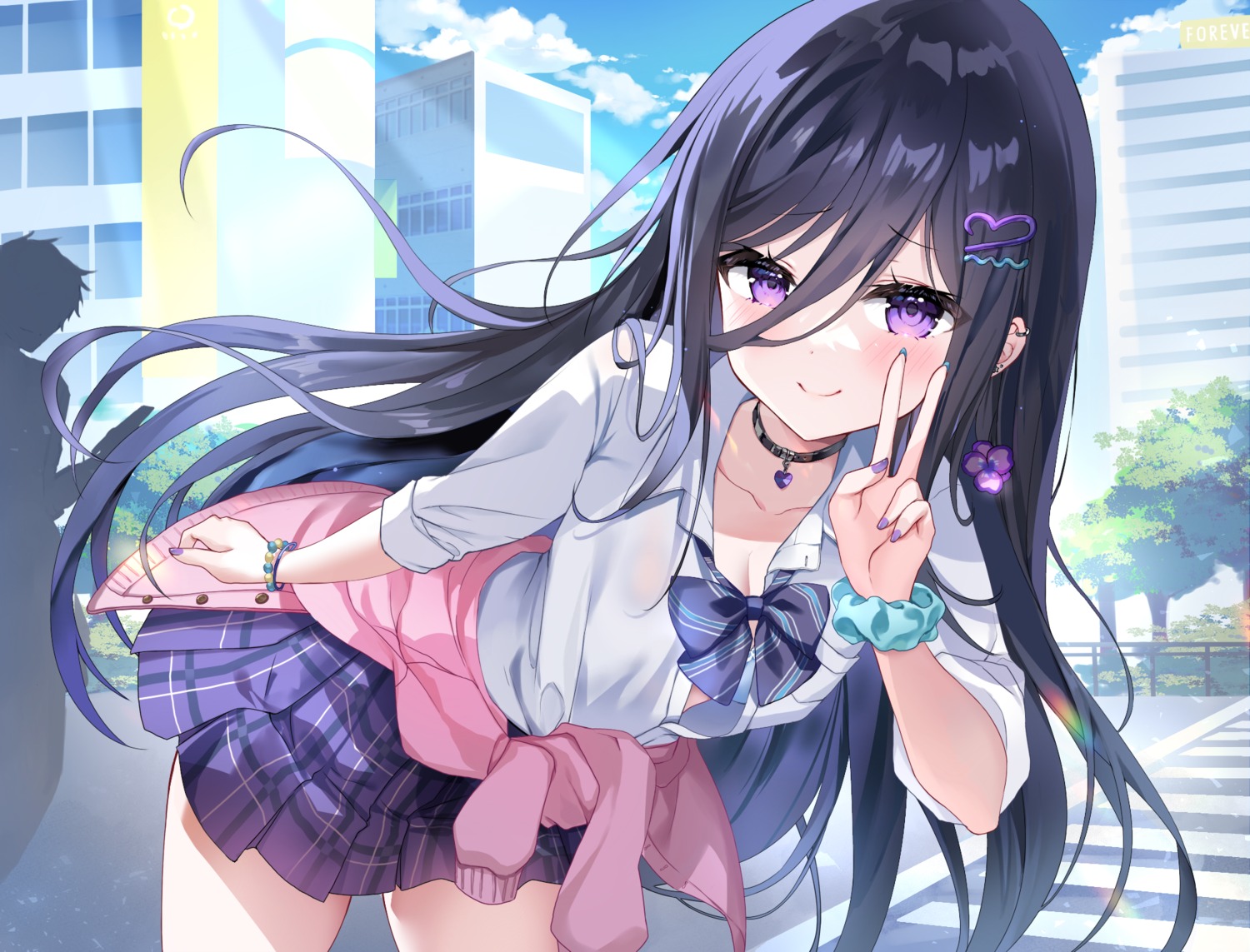 bra, cleavage, mayo_(miyusa), open_shirt, see_through, seifuku, sweater