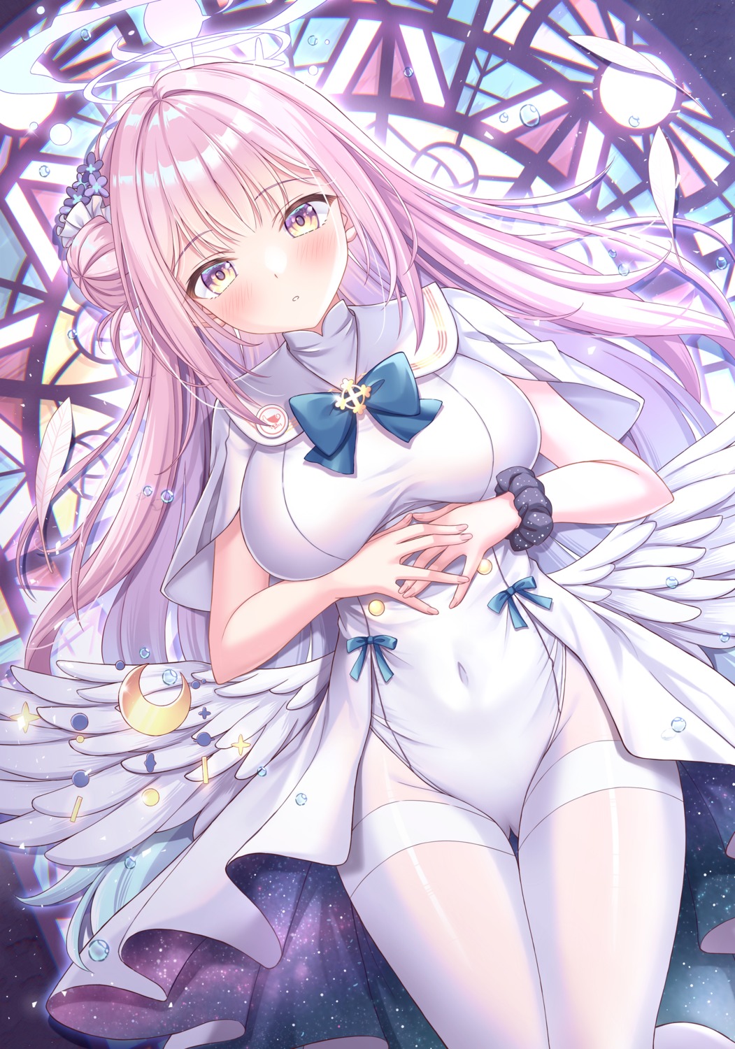 angel, blue_archive, dress, misono_mika, pantyhose, wings, yuriko_(jun&yuri)