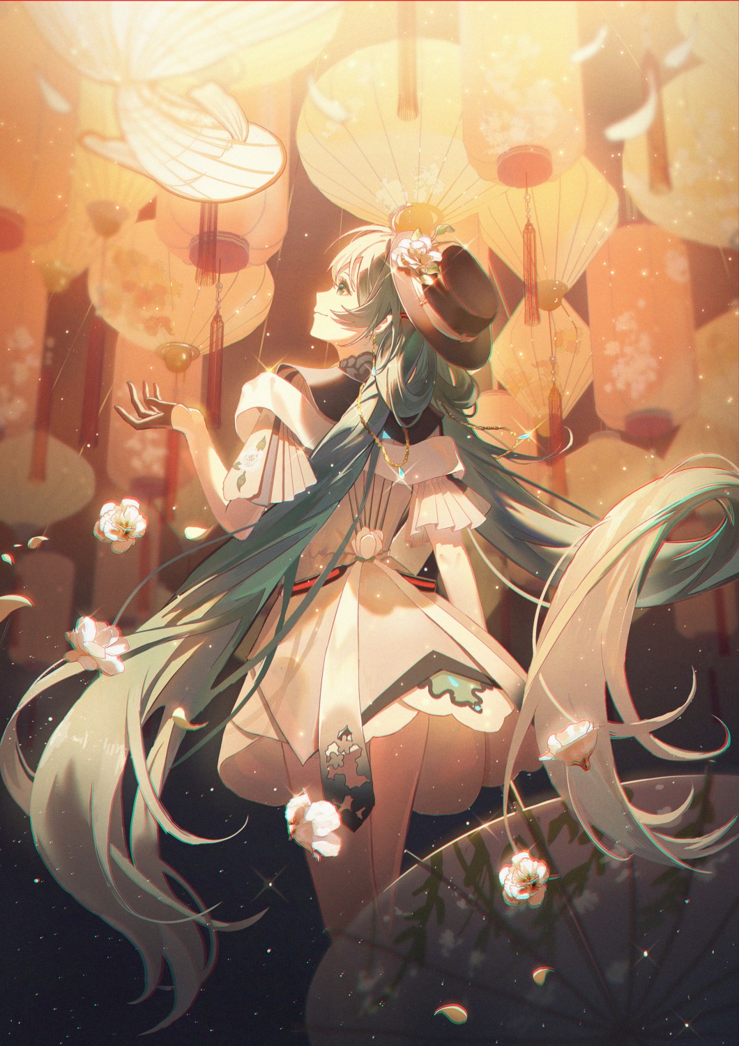 dress, hatsune_miku, ji_ye_fan_sheng, umbrella, vocaloid