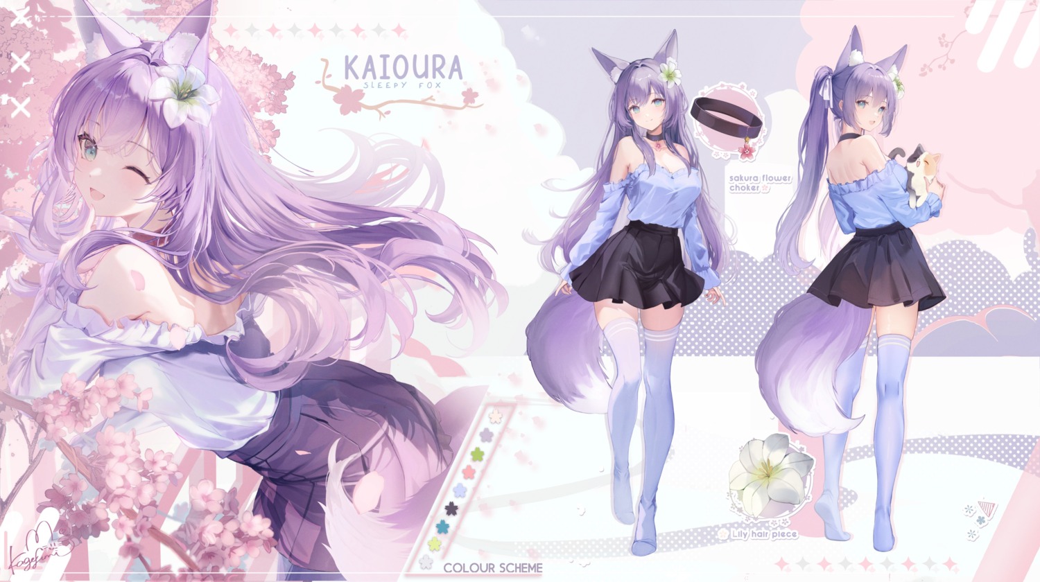 animal_ears, character_design, indie_virtual_youtuber, kagefumi, kaioura, neko, no_bra, tail, thighhighs