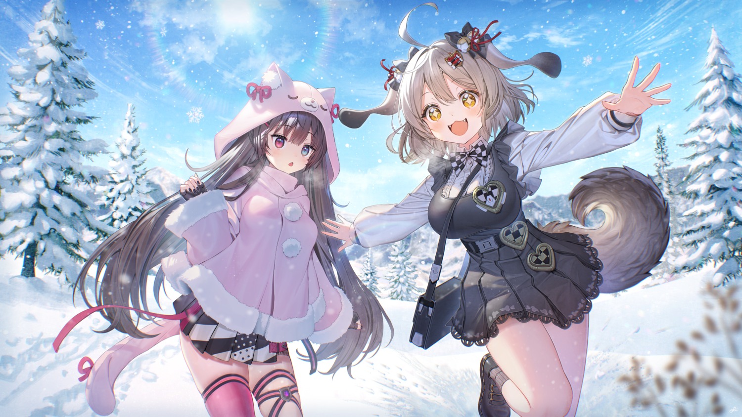 animal_ears, biscuit_(nikke), garter, goddess_of_victory:_nikke, heterochromia, nero_(nikke), oli, tail