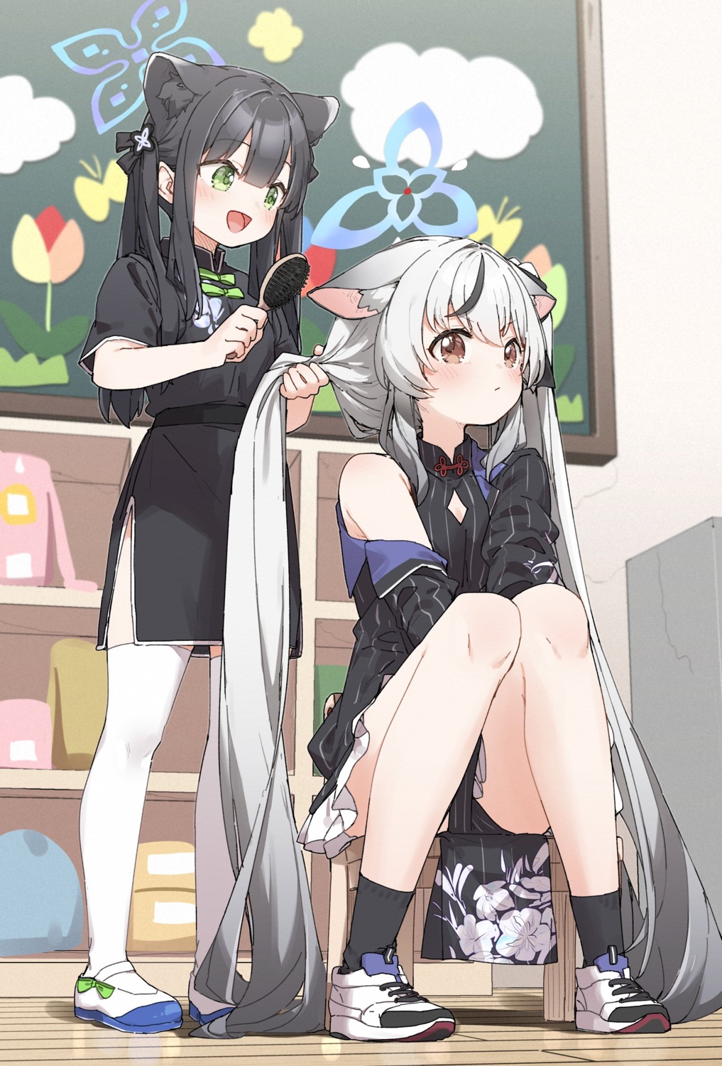 animal_ears, blue_archive, chinadress, halo, kusaka_shi, nekomimi, sunohara_kokona, sunohara_shun, thighhighs
