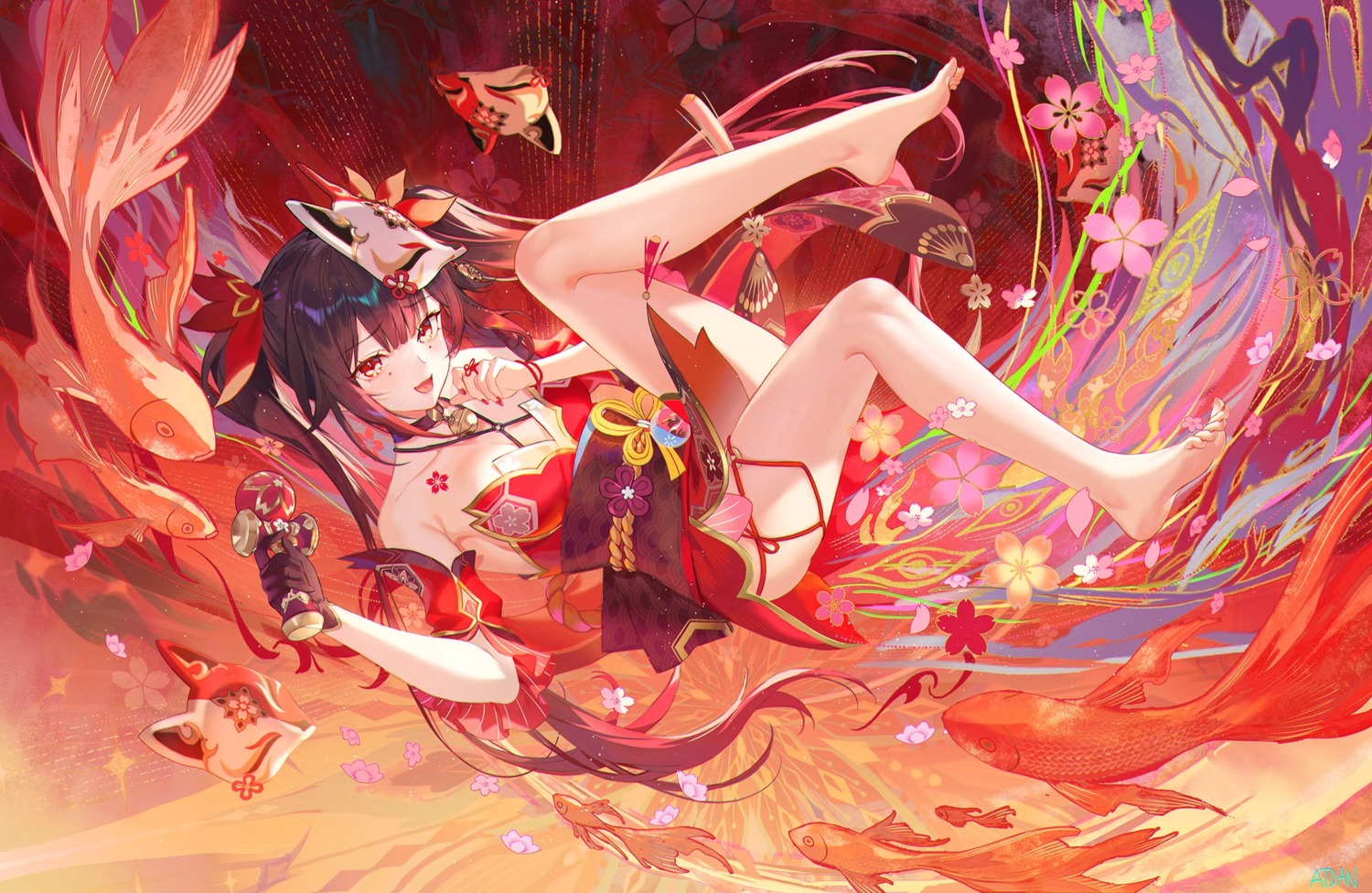 atdan, feet, garter, honkai:_star_rail, japanese_clothes, no_bra, sparkle, tattoo