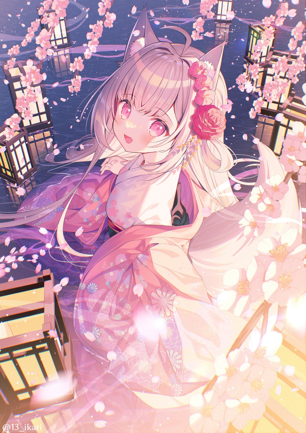 animal_ears, ikari, kimono, tail