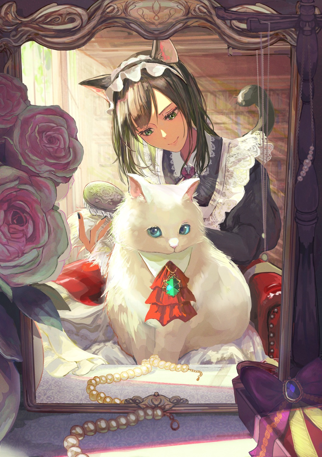 animal_ears, maid, nakauma, neko, nekomimi, tail