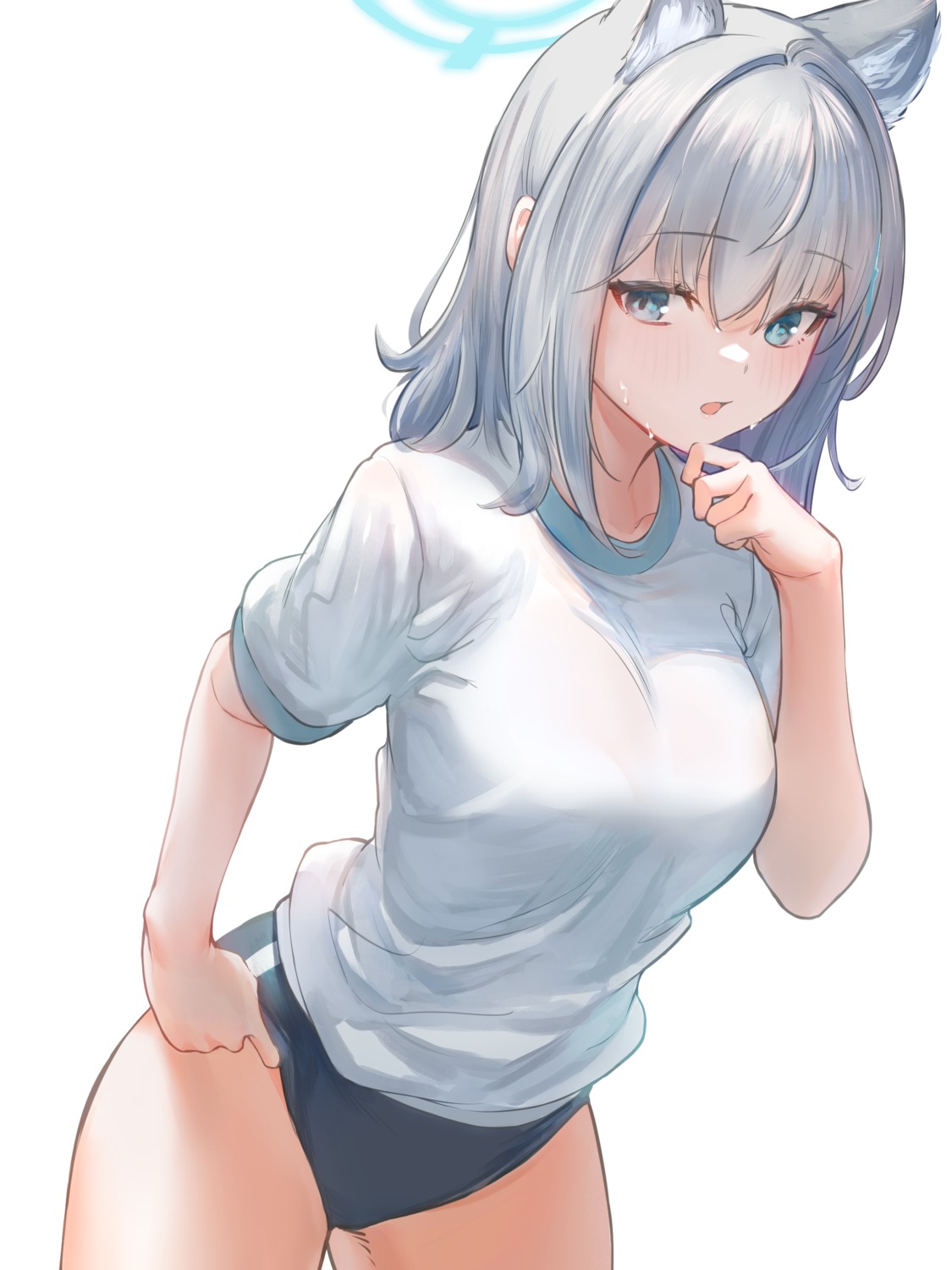 animal_ears, blue_archive, buruma, gym_uniform, halo, marulire, nekomimi, sunaookami_shiroko