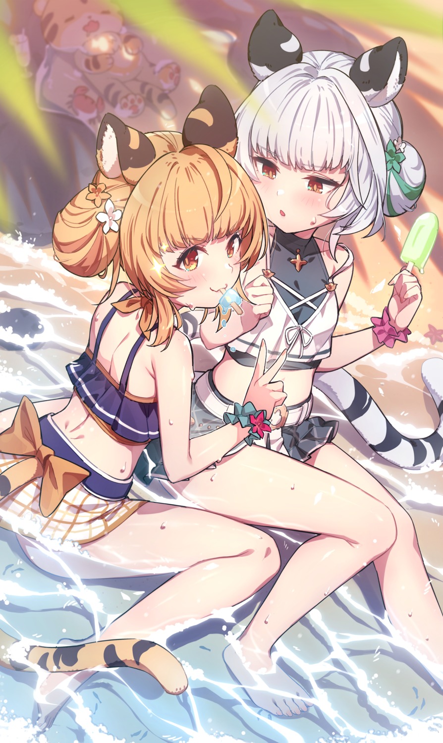 animal_ears, bikini_top, granblue_fantasy, nekomimi, shindara_(granblue_fantasy), swimsuits, tail, wet