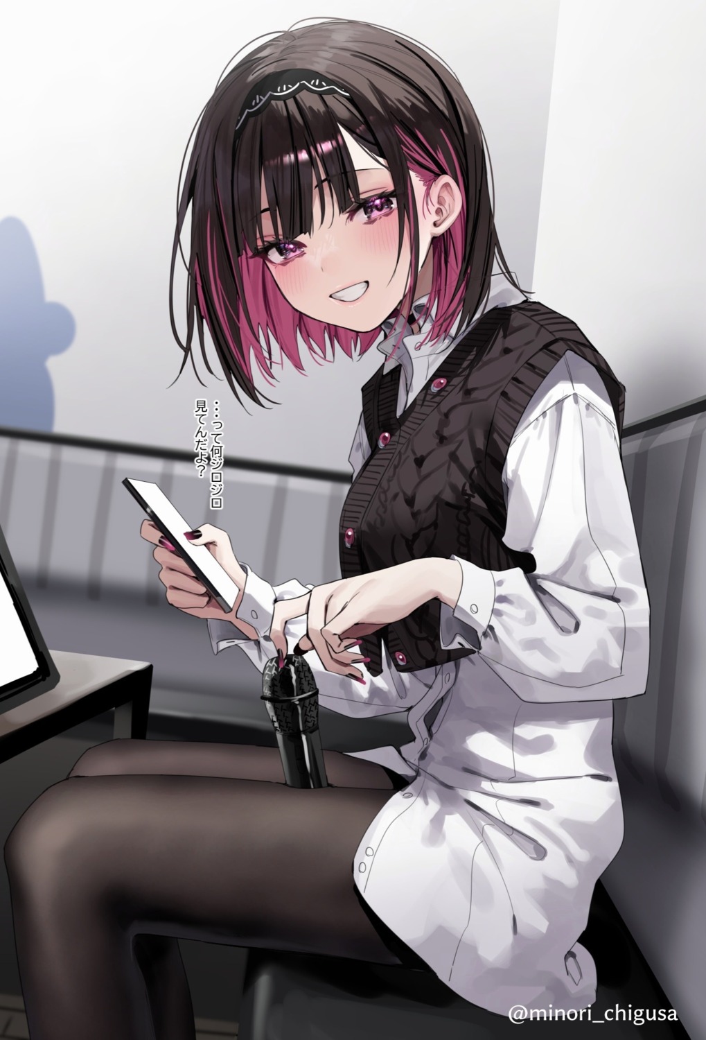 chigusa_minori, dress_shirt, pantyhose, shino_to_ren, shirayuki_ren, sweater